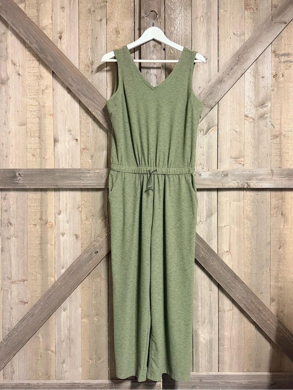 Olive Green Sleeveless Drawstring Jumpsuit